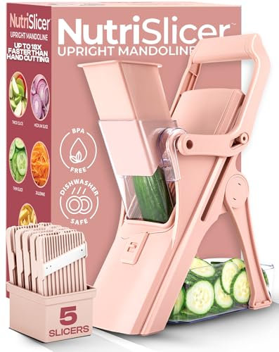 EMSON Safe Mandoline Slicer for Kitchen, All in 1 Mandoline Slicer for Food Works as Potato Slicer, Vegetable Slicer, Food Slicer, French Fry Cutter and More with 5 Blades and Storage Container