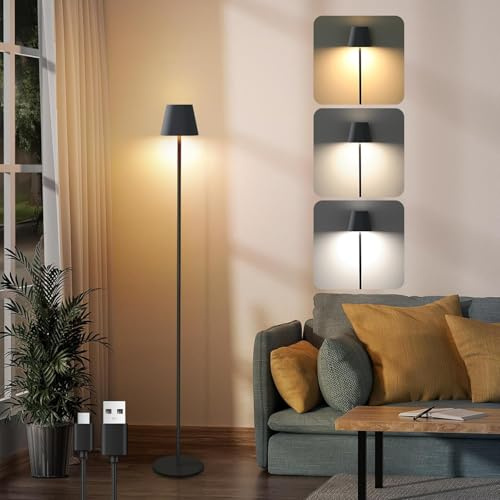 Homefire LED Stehlampe Dimmbar Wohnzimmer Stehleuchte: Schwarz Standleuchte Modern USB Akku Steh lampe mit 3 Farbtemperaturen 3000K-6500K für Schlafzimmer Arbeitszimmer und Büro