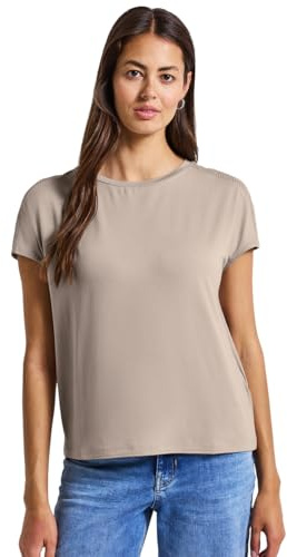 STREET ONE Damen 3226969 Jersey-Shirt mit Mesh-Detail, Morning beige, 44