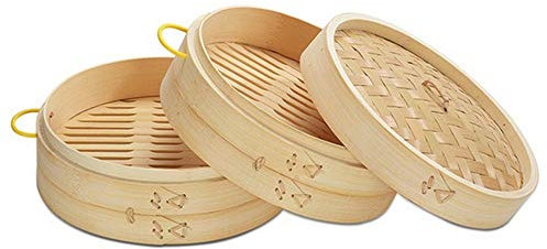 Cuiseur vapeur chinois en bambou, 15/20/25/30 cm avec couvercle, panier vapeur en bambou, idéal pour le dim sum, légumes (couvercle de 20 cm)