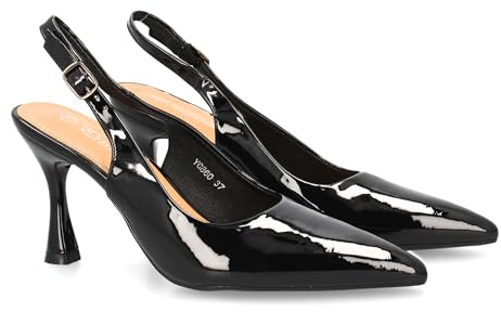 95250 Zapato de Tacon con Diseno Elegante y Cierre de Hebilla. Punta Fina. Temporada Otono Invierno. Negro Talla 38