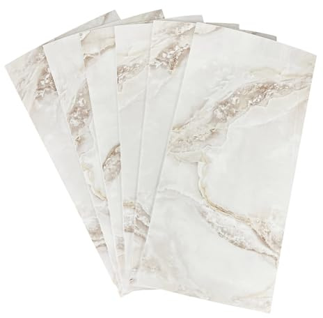 DecoMeister Pannelli Decorativi per Pareti 60x30 cm 6 pezzi - Piastrelle Adesive Cucina PVC Lucido - Rivestimento Parete Interna Autoadesivo - Pannelli Murali e Mattonelle - Marmo Beige-Marrone