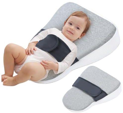 Almohada de cuña para bebé recién nacido 15x19x5 Almohada anti reflujo de doble cara para bebé con cinta de sujeción Cinturón de cintura Espuma viscoelástica agradable para la piel de 15 ° Esenciales