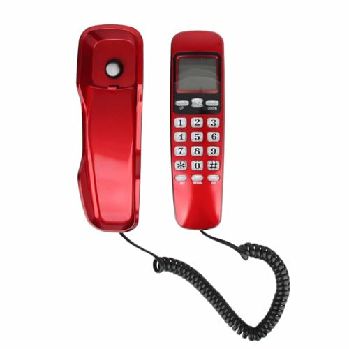 LUCKDANO Mini Teléfono Fijo de Pared, Teléfono Fijo con Cable con Doble Identificador de Llamadas, Pantalla LCD, 38 Recuerdos Entrantes para Casa, Oficina y Hotel (Rojo)