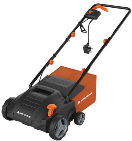 Yard Force 1500W Electric Lawn Scarifier and Aerator, 2-in-1 Moss & Thatch Remover, 32cm Working Width, 4-Stage Height Adjustment, 35L Collection Bag