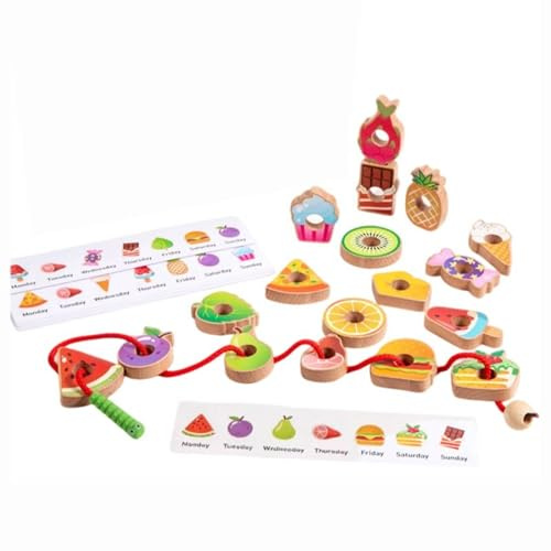 Fonowx Gioco Infilare Bambini Puzzle Legno Perline Colorate Blocchi Carte Abbinamento Materiale Faggio Adatto Bambini Casa Scuola Apprendimento