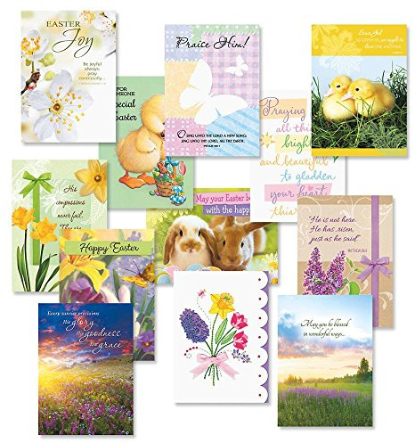 Current Easter Faith Greeting Cards Value Pack - Set of 12 Large 5 x 7, Religious Easter Cards, Inspiring Bible Messages for Christians and Catholics, White Envelopes