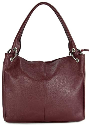 Belli italienische Leder Schultertasche Damentasche Handtasche Shopper Lilly in weinrot - 33x28x14 cm (B x H x T)