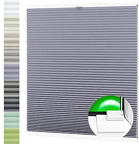 Wabenplissee nach Maß Verdunklung Thermo Plissee Kleben Ohne Bohren Grau Rückseite Weiß Breite: 71-80 cm, Höhe: 101-140 cm