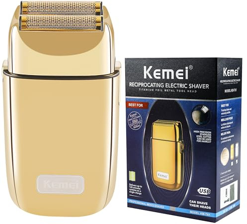 Kemei Double rasoir électrique sans fil en métal pour homme - Rechargeable de type C pour rasage humide/sec