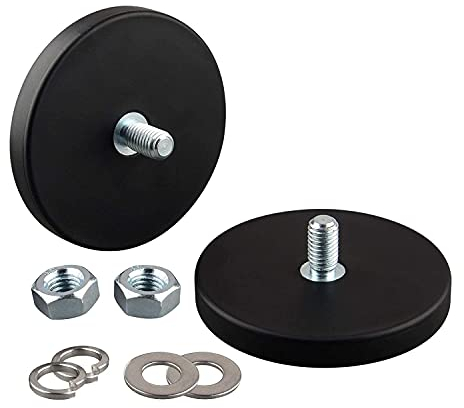 ULIBERMAGNET 2 magneti rotondi antigraffio da 27 kg rivestiti in gomma al neodimio con perno filettato maschio M8, supporto magnetico potente per illuminazione, fotocamera, strumenti e attrezzature