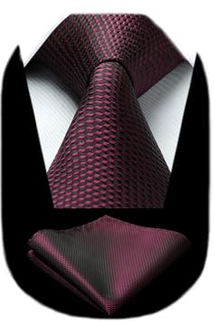 HISDERN Krawatten für Herren Burgund Hochzeit Klassisch Krawatte mit Einstecktuch Set Elegant Formelle Schlips Business Party