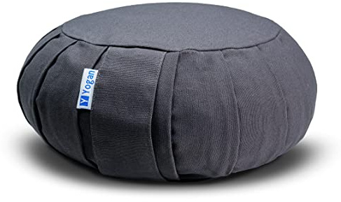 Yogan Yoga Cushion/Meditation Cushion | Natural Buckwheat Hulls Filling | Outer Cover (Could be Removed and Washed) - Made of 100% Organic Cotton (Charcoal Grey)