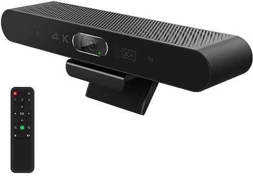 RayBit AI-driven 4K webbkamera, videokonferenskamera med automatisk inramning och talspårning, 5 x digital zoom med fjärrkontroll, inbyggd brusreducerande mikrofon och stereohögtalare