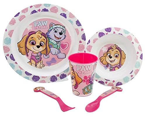 Girl Cartoon Character Dinner Tableware Set 5pcs Plate, Bowl, Cup & Cutlery, BPA Free re-usable Plastic Microwave Safe (Girl)