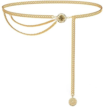 Taillenkette Gürtel Damen Mehrschichtig Bauchkette Gürtel Verstellbare Kettengürtel Aillenkette Gold Kettengürtel Bauchkette 90cm