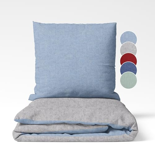 sleepling Biber Bettwäsche, Feinbiber 135 x 200 cm, Wendebettwäsche hellblau-hellgrau, 1 Bettbezug und 1 Kissenbezug 80 x 80 cm, Ökotex, waschbar bis 60 Grad