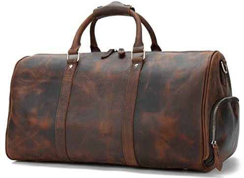 QTANZIQI Herren-Reisetasche, Leder-Seesäcke für Männer, Sport-Seesack, Sport-Seesack, Kabinen-Reisetasche, Dunkelbraun, Einheitsgröße