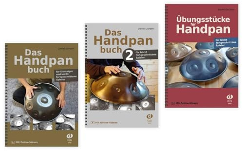 Handbok 1 och 2 + övningsstycken: (startset) med onlinevideor ISBN 9783868493504, 9783868494150 och 978386849 + Soundman rengöringsduk för handpan