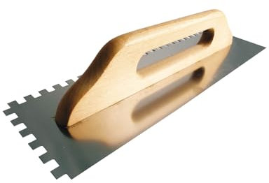 Zahnkelle 480 x 130 mm mit Holzgriff mit unterschiedlichen Zahnungen 6x6 mm, 8x8 mm, 10x10 mm Glättkelle für Kleber Spachtelmasse Putz Zahnkelle Aufziehkelle Aufziehglätter Glättekelle (10x10 mm)
