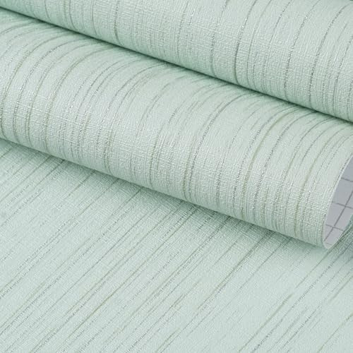 FunStick Sage Green Textured Wallpaper Self Adhesive Faux Linen Fabric Wall Paper Roll Living Room Bedroom Light Green Vinyl Wrap for Bathroom Wall Removable Grasscloth Linen Effect Wallpapers 40CMX2M