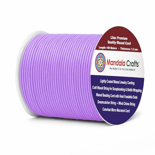 Mandala Crafts 1.5mm Lilac Cotton Waxed Cord for Jewelry Making, 109 Yards – Waxed Cotton String for Decorative Knotting and Accessory Assembly