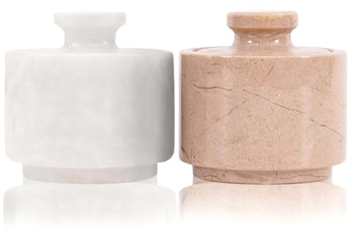 MARBLOUS KRAFTS Salero de mármol con tapa de 7,6 cm, color blanco y soporte Verona para salero: ideal para guardar azúcar, sal y pimienta en la cocina