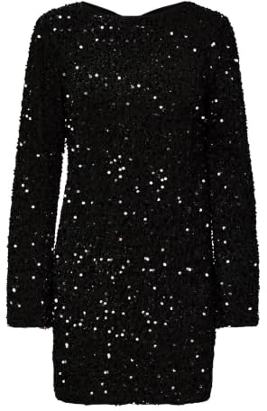 ONLY Onlanika Sequins Ls Bow Dress WVN CS, Noir, S