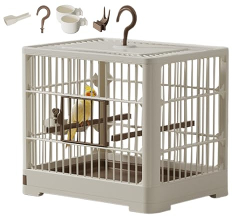 Travel Bird Cage - Caja de Jaula de Aves compacta | Transportador de Aves Plegable con Gancho de Mango, característica de Bandeja extraíble para pinzones, tortolitos y Loros, Refugio de Viajes