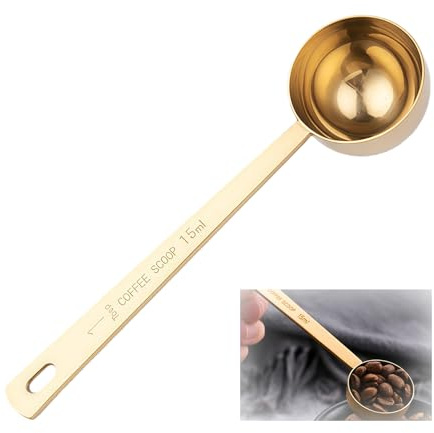 15 ML Ritual Scoop Gold Finished Stainless Steel Measuring Spoon | Long Handle Tablespoon Scoop for Coffee, Protein Powder Milk Powder Loose Tea Sugar Flour(Gold)