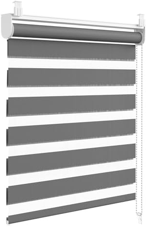 WOLTU Tenda a Rullo Giorno e Notte senza Foratura, 40x130 cm, Grigio Scuro | Preassemblata, Tenda Oscurante e Filtrante, Doppio Strato per Finestra e Porta, Larghezza Tessuto 36 cm