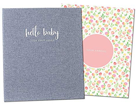 Peachly Baby Memory Book For Girls, First Year Baby Book Keepsake for Milestones, Linen Keepsake Book First Year Memory Book (Botanica)