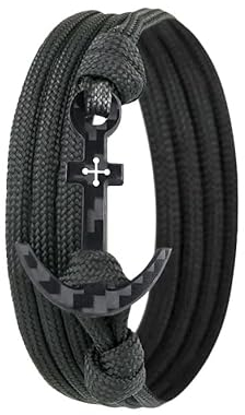 Lion & Son Herren Anker-Armband mit Carbon-Anhänger - Herren Paracord Kette aus Kohlenstoff - Handmade Wickelarmband - Männer-Geschenk Schwarz Herren-Armreif Geburtstag (Black-Anchor)