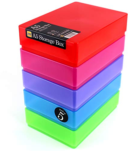 WestonBoxes A5 Kunststoff Aufbewahrungsboxen mit Deckel für Bastelbedarf, Papier und Karte - 1,8 Liter Volumen (Mehrfarbig, 5er Pack)