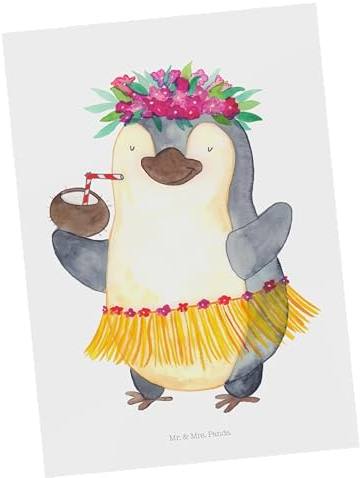 Mr. & Mrs. Panda Ansichtskarte Pinguin Kokosnuss - Geschenk, Kunstkarten, Postkarten, Ansichtskarten, bildkarte, Hawaii, Urlaub, Tanzen, Postkarte, Erholt