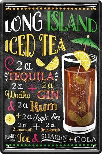 schilderkreis24 - Blechschilder Cocktail Rezept Long Island ICED Tea Deko Metallschild Schild für alle Bar Theke oder Pub Besitzer Geschenk zum Geburtstag oder Weihnachten 20x30 cm