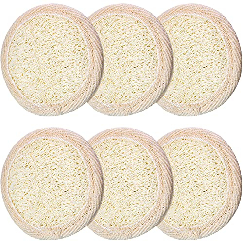 6 Pièces Coussin Exfoliant Loofah Laveur de Corps de Visage Coussin Éponge Rond de Bain et Douche en Luffa Brosse Éponge Nettoyante Loofah Coussinets Exfoliants Près de Peau Éponge de Bain
