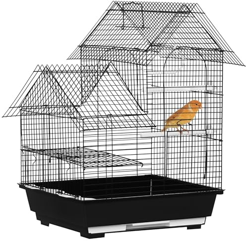 PawHut Metal Bird Cage for Finch, Canary w/Food Containers, Swing Ring, Tray, Handle, 39 x 33 x 47cm