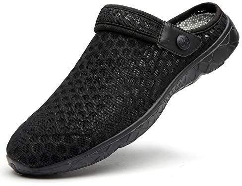 Eagsouni Mesh Slippers Mens Womens Clogs Breathable Garden Beach Sandals Outdoor Sports Flip Flops Casual Summer Shoes, E Black, 11 UK, 46 EU