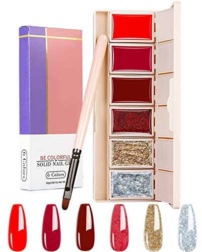 Holzsammlung Gel en Solide Vernis à Ongles, 6 Couleurs Vernis Semi Permanent en Gel Crème Solide Paint Palette,avec brosses à ongles pour salon de peinture à ongles