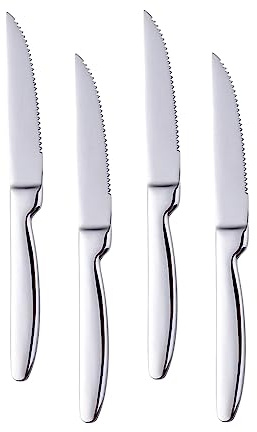 Buyer Star Steak Knife Set, 4-Piece Serrated Steak Cutlery Steak Knife, Silver Stainless Steel Steak Cutlery Knife for Home, Restaurant, Hotel, 22cm