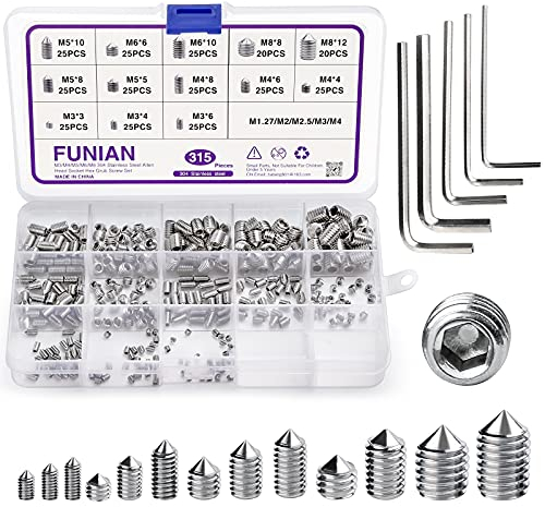 LUCKNIGHT 315 Piezas Tornillos Allen, M3/M4/M5/M6/M8 Tornillo, Tornillos Prisioneros de Cabeza Hexagonal de Acero Inoxidable, con 5 Llave Allen, Para Manijas De Puertas Y Grifos