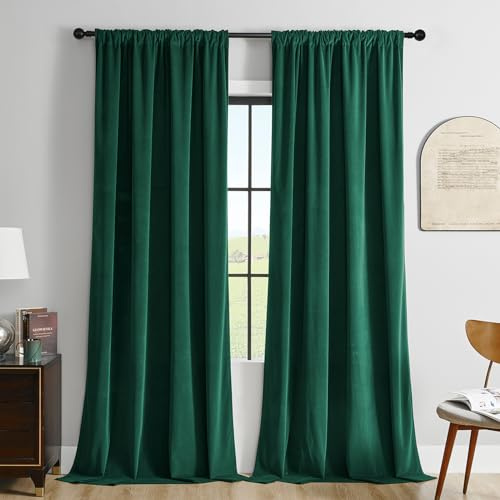 Joydeco Tende oscuranti in velluto, colore verde scuro, 240 x 140 cm (altezza x larghezza), set da 2 pezzi