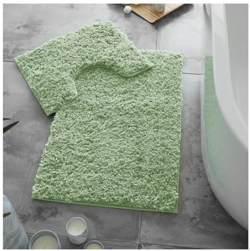 GC GAVENO CAVAILIA Bath Mat Non Slip - 2 Piece Bathroom Mat Set - Super Absorbent Toilet Rug - Quick Drying Bath Mat - Machine Washable - Sage Green (50X80, 50X40)