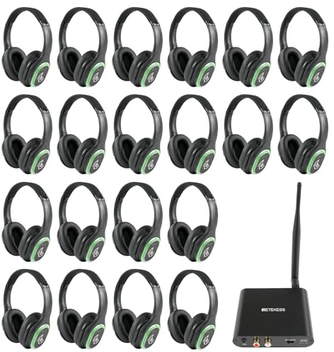Retekess TA004 Silent Disco Starter Kit, Casque sans Fil pour TV, 3 canaux, 200M de Distance d'écoute, 20 Casques d'écoute, Casque d'écoute Silent Disco pour Les fêtes