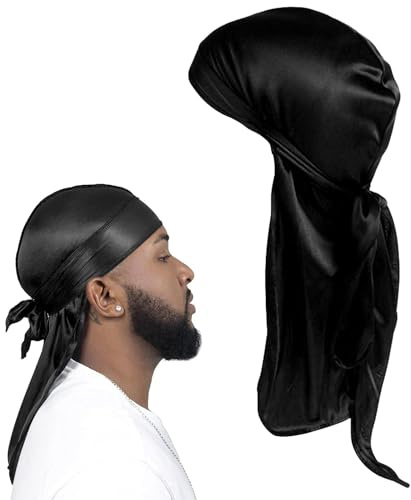 YHQZ 1 pieza de durag sedoso, trapos de seda de alta calidad para hombres y mujeres, durag de satén sedoso, gorro pirata transpirable de satén sin arrugas, Durag de cola larga para mujeres y hombres,