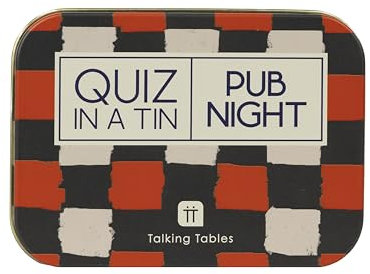 Talking Tables QUIZ IN A TIN Pub Night Quiz Game Trivia Card Travel Game for Adults, 200 Questions Double Sided Cards Pub Themed Nights, Portable Pocket Size Fun for Friends, Ages 14+, PLASTIC FREE