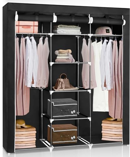JUPPLIES Kleiderschrank, Stoffschrank 45x130x167 cm – Faltbarer Kleiderschrank mit Kleiderstange, Regalen und Seitentaschen – Stoffschrank für Schlafzimmer, Leicht & Stabil