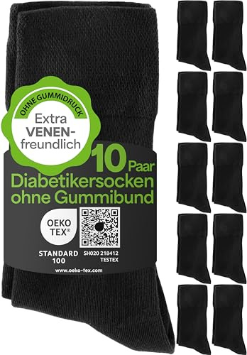 HELDENWERK Diabetesstrumpor för män och kvinnor, 10 par, diabetesstrumpor utan elastiskt midjeband och söm, tillverkade av 97 % bomull, extra breda hälsostrumpor med komfortlinning, 35-38