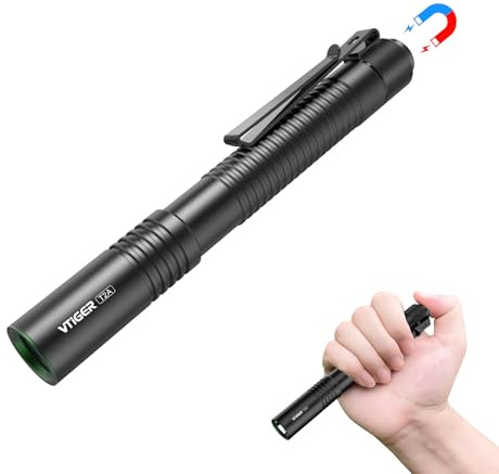 VTIGER T2A Kompakte EDC Taschenlampe,1500 Hoch Lumen AA Wiederaufladbare LED Taschenlampe, Superhelle kleine taktische Heckschalter Taschenblitzlicht mit Magnet für Camping,Wandern,Outdoor,Notfall